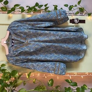 Women's Lands' End Balloon Sleeve Paisley Blue Green Tunic Top XL